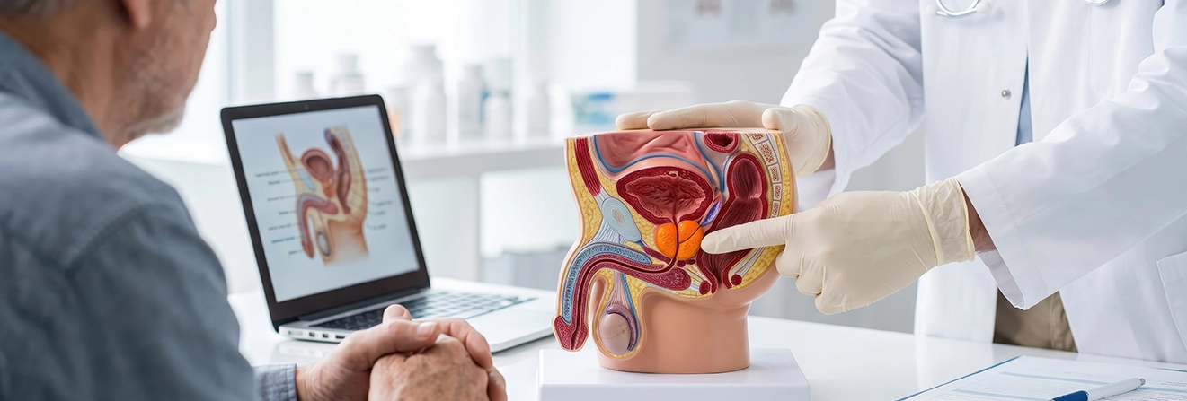 Hombre adulto revisando con su médico el tamaño normal de la próstata según su edad